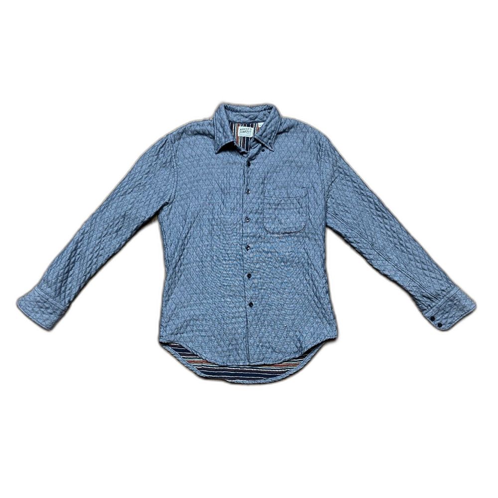 NAKED & FAMOUS Blue Quilted Button Up Shacket Shirt Top Mens Size Medium